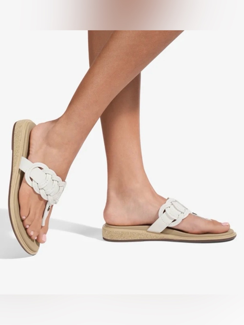 OluKai Kanani Vario / White Braided Leather Slide Sandals